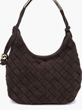 Woven Suede Hobo Bag - Chocolate Brown